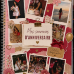 Un album de scrapbook d'anniversaire décoré de photos et d'autocollants
