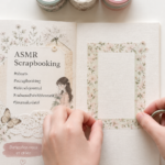 Un scrapbook ouvert avec des éléments créatifs et une ambiance relaxante d'ASMR
