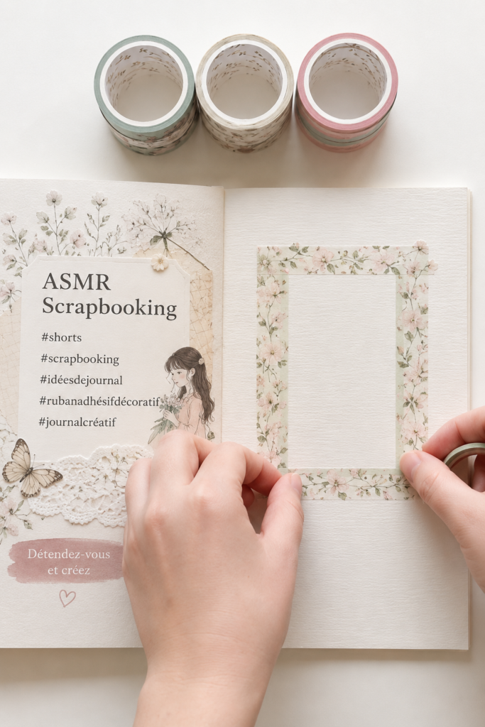 Un scrapbook ouvert avec des éléments créatifs et une ambiance relaxante d'ASMR