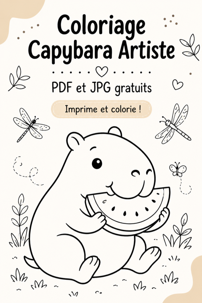 Page à colorier représentant un capybara à imprimer.