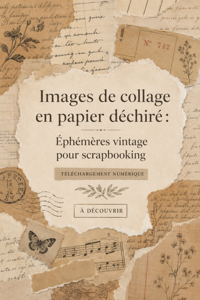 Collage coloré avec du papier déchiré sur une surface en bois.