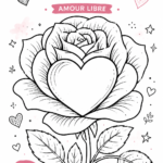 Page à colorier représentant un cœur rose, idéale pour la détente.