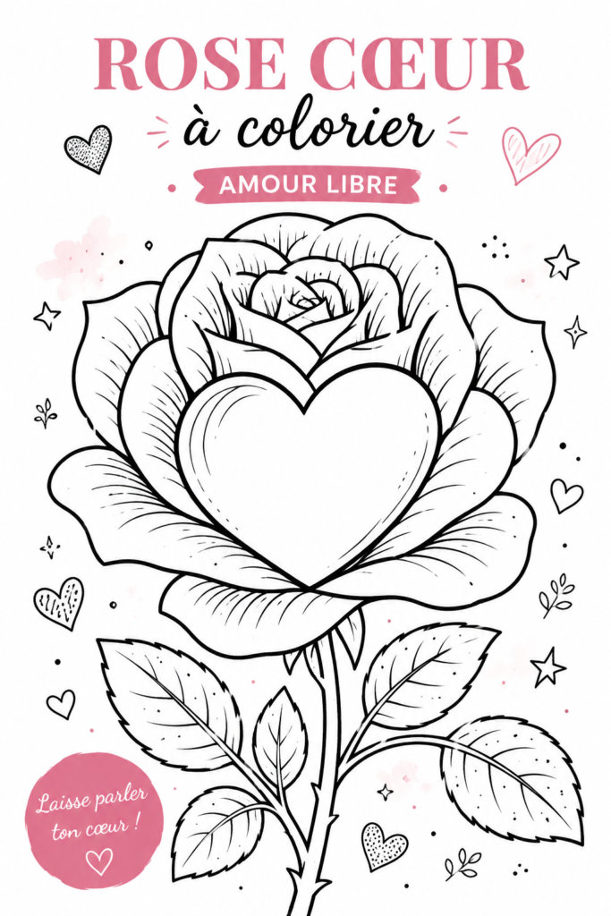 Page à colorier représentant un cœur rose, idéale pour la détente.