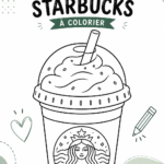 Image d'une page à colorier Frappuccino Starbucks avec des crayons colorés.