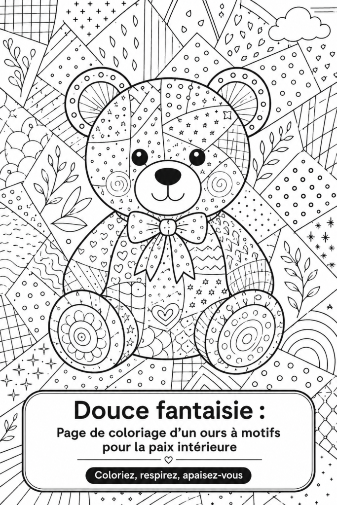 Page de coloriage d'un ours doux, idéale pour la détente.
