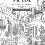 Une page de coloriage représentant une rue italienne, illustrant des maisons pittoresques et des ruelles étroites.