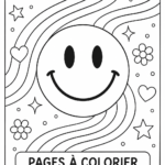 Page de coloriage souriant dans le style preppy, mettant en valeur des éléments colorés et joyeux.