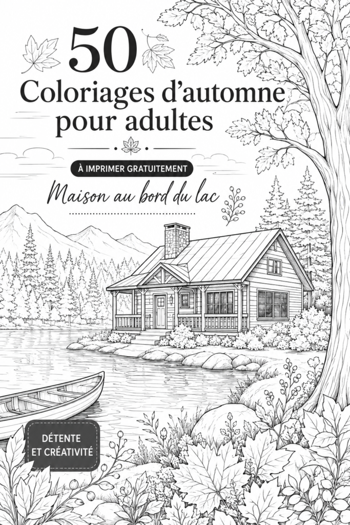 Une page de coloriage d'automne colorée avec des motifs de feuilles et de citrouilles.