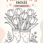 Un exemple de coloriage printanier facile à imprimer avec des fleurs et des animaux.