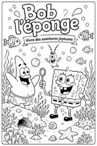 Enfants coloriant des pages de SpongeBob avec des crayons colorés.