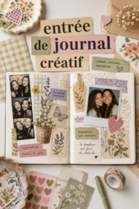 Un exemple de junk journal coloré avec des collages et illustrations