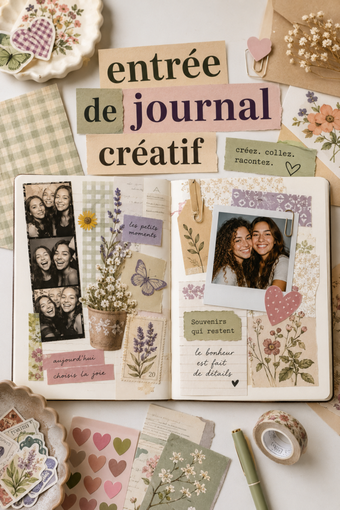 Un exemple de junk journal coloré avec des collages et illustrations