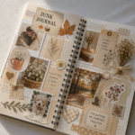 Couverture colorée d'un junk journal fait main avec des motifs créatifs