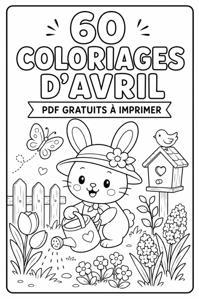 Coloriages d'Avril à imprimer, avec des dessins floraux et printaniers.