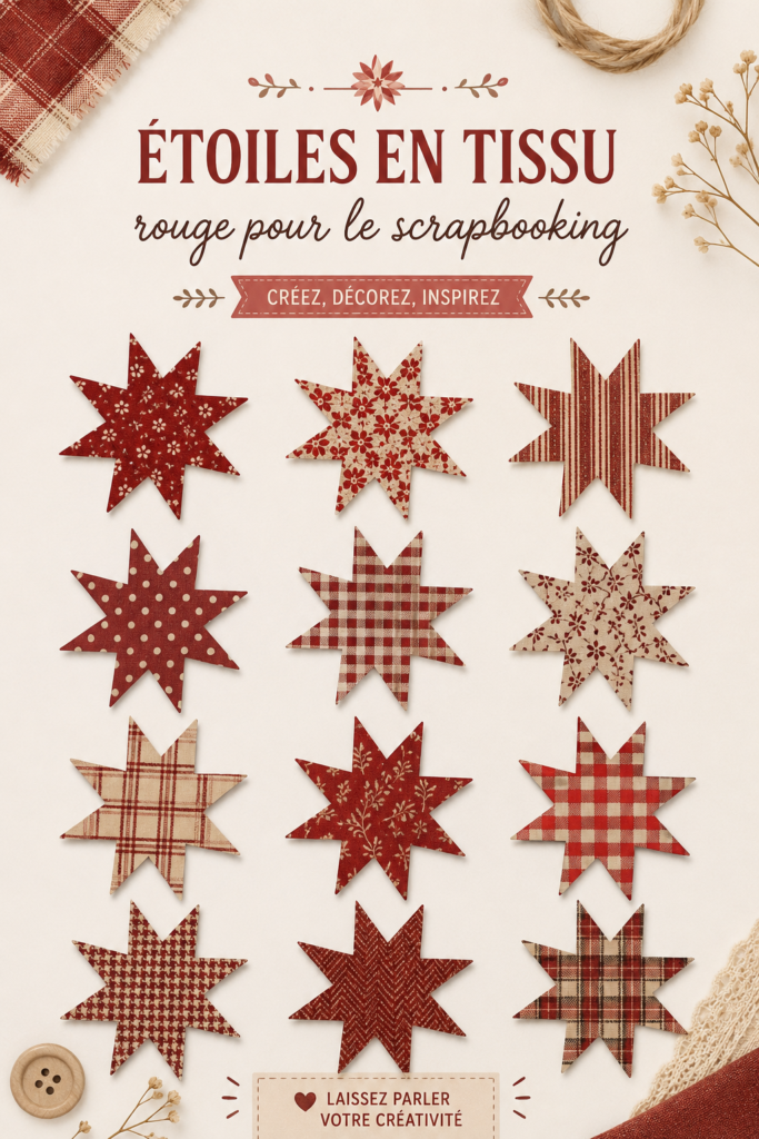Un scrapbook coloré avec des étoiles en tissu rouges