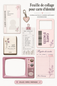 Une carte d'identité décorée avec des feuilles de collage colorées et créatives.