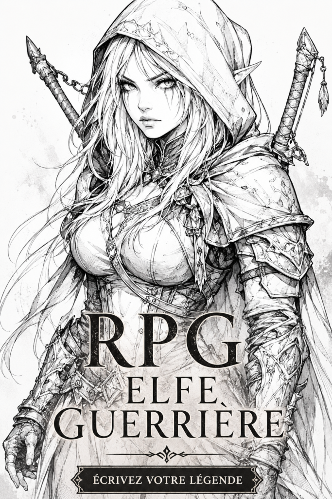 Illustration colorée d'une guerrière elfe prête au combat