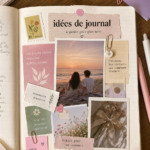Une photo d'un journal ouvert avec des écrits colorés et des illustrations créatives.