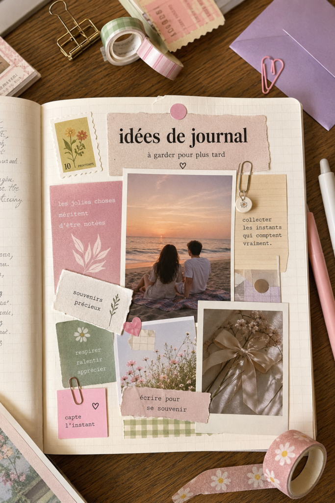 Une photo d'un journal ouvert avec des écrits colorés et des illustrations créatives.