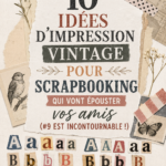 Un scrapbook vintage ouvert, exposant des impressions et des décorations colorées.