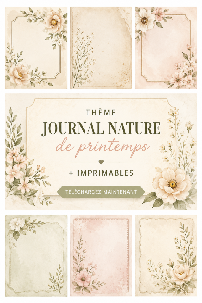Journal de nature printanier avec des fleurs et des motifs colorés.