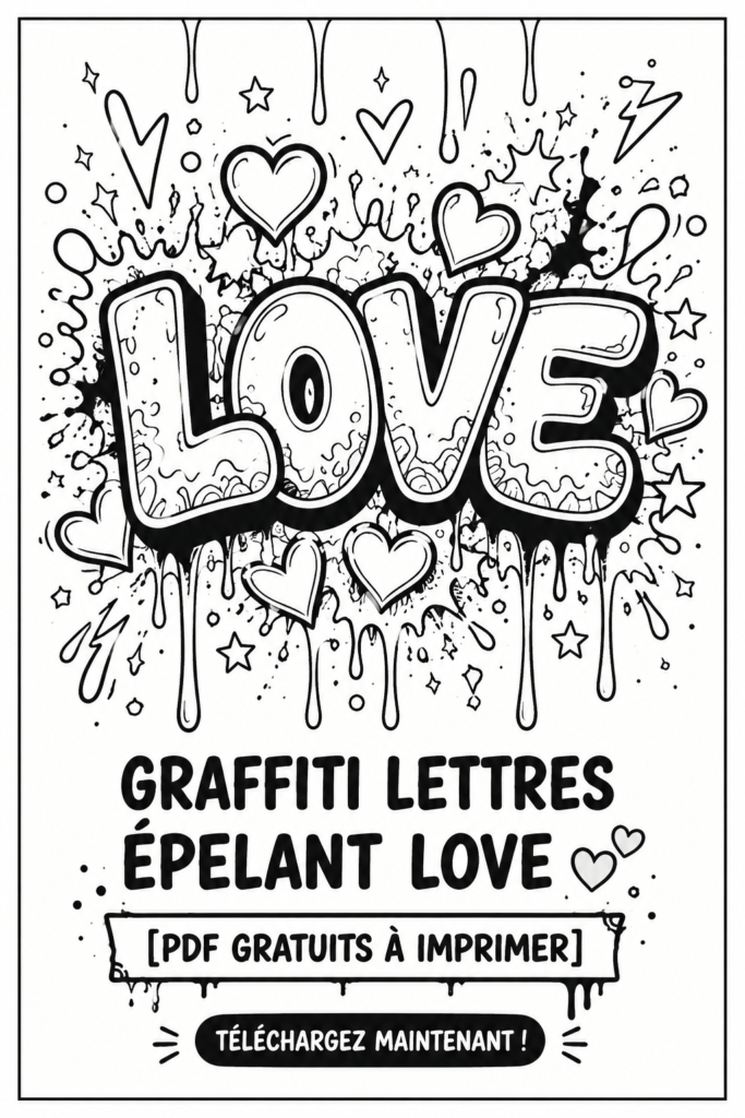 Lettre graffiti représentant le mot LOVE en couleurs vives