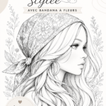 Page à colorier d'un baddie stylé avec bandana fleuri