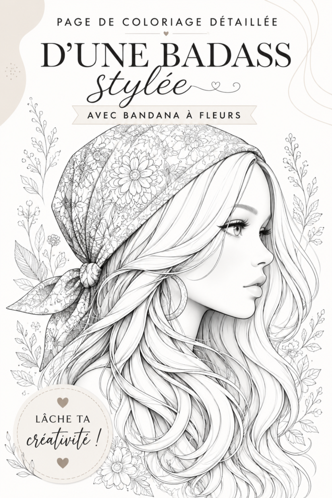 Page à colorier d'un baddie stylé avec bandana fleuri