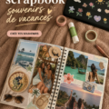 Image d'une page de scrapbook colorée avec des photos de vacances