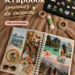 Image d'une page de scrapbook colorée avec des photos de vacances