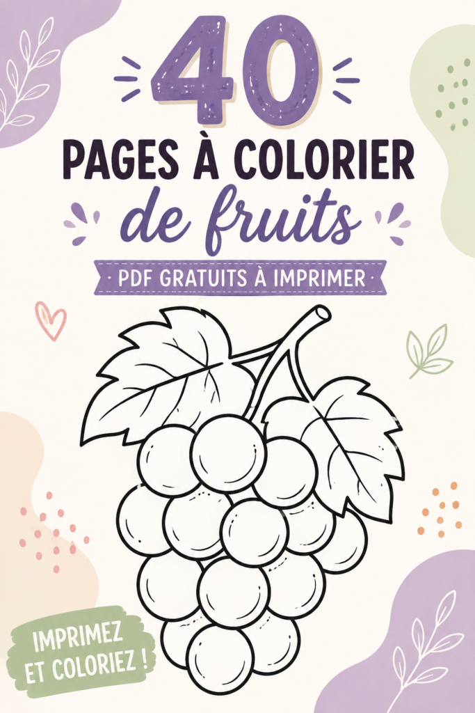 Exemple de pages à colorier de fruits, incluant des pommes et des oranges.