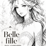 Portrait en noir et blanc d'une femme avec une couronne de fleurs, exprimant la beauté et l'élégance.