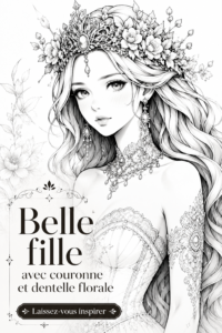 Portrait en noir et blanc d'une femme avec une couronne de fleurs, exprimant la beauté et l'élégance.