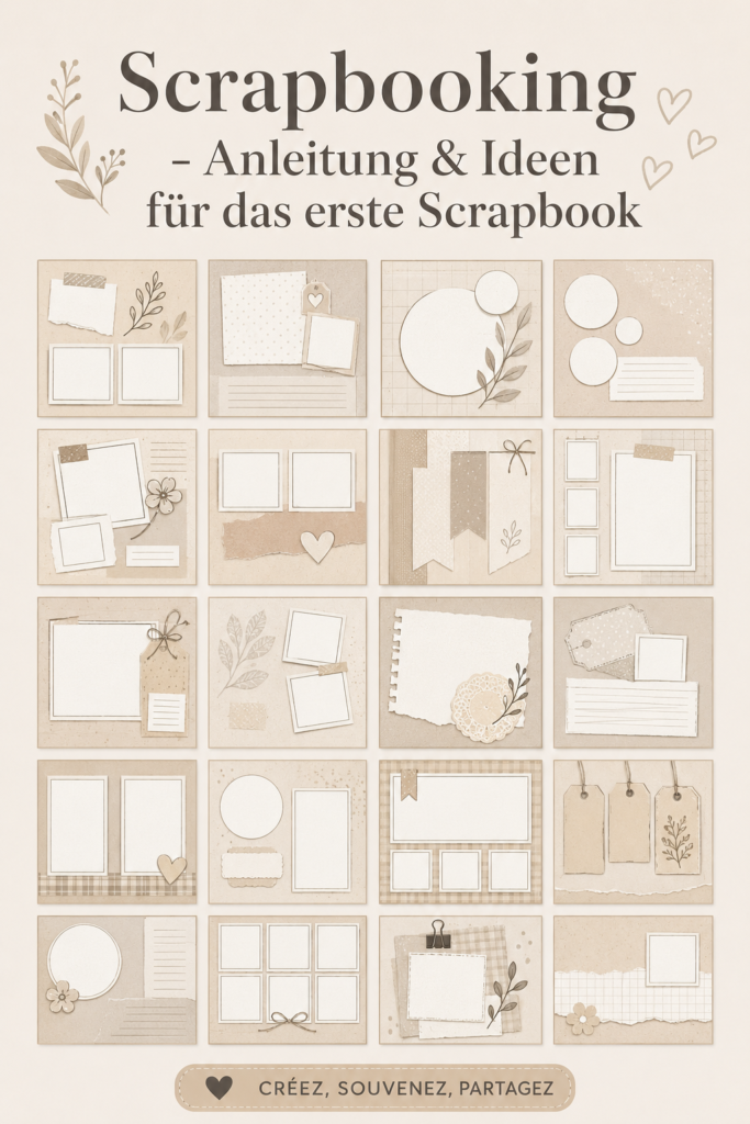 Capture d'écran d'un bel album de scrapbooking coloré, avec des photos et des embellissements.