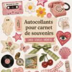 Un collage de stickers colorés sur un journal créatif