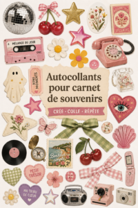 Un collage de stickers colorés sur un journal créatif