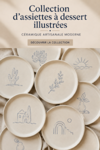 Collection d'assiettes à dessert illustrées en céramique artisanale moderne
