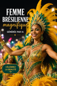 Portrait d'une femme brésilienne stylisée, générée par l'IA, mettant en avant la diversité et la beauté culturelle.