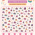Jeu de Cherche et Trouve spécial Carnaval à imprimer pour les enfants.