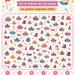Jeu de Cherche et Trouve spécial Carnaval à imprimer pour les enfants.