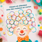 Un clown coloré fabriqué à partir de rouleaux en carton, souriant et joyeux.