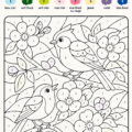 Un coloriage magique d'oiseaux à imprimer, rempli de détails artistiques.