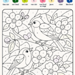 Un coloriage magique d'oiseaux à imprimer, rempli de détails artistiques.