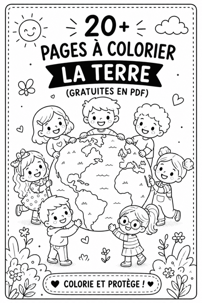 Ensemble de coloriages de la Terre à imprimer pour les enfants.