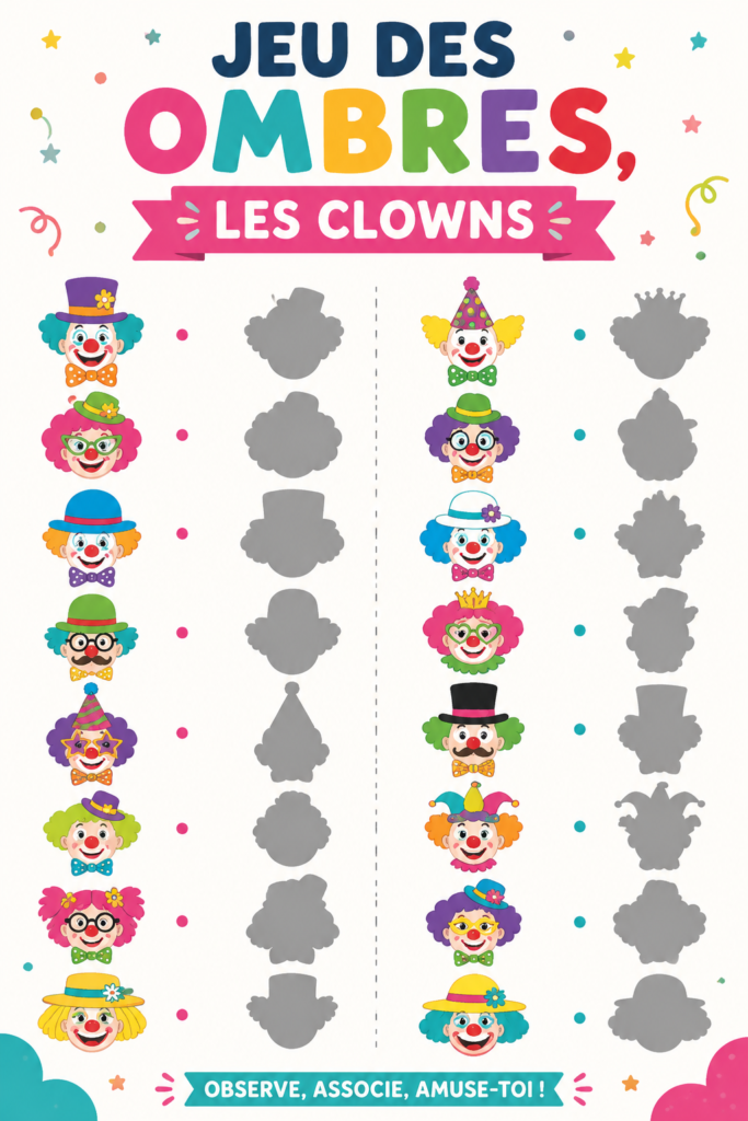 Jeu des ombres avec des clowns, une activité ludique et familiale.