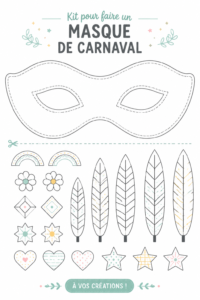 Un kit coloré pour faire un masque de carnaval, composé de divers matériaux créatifs.