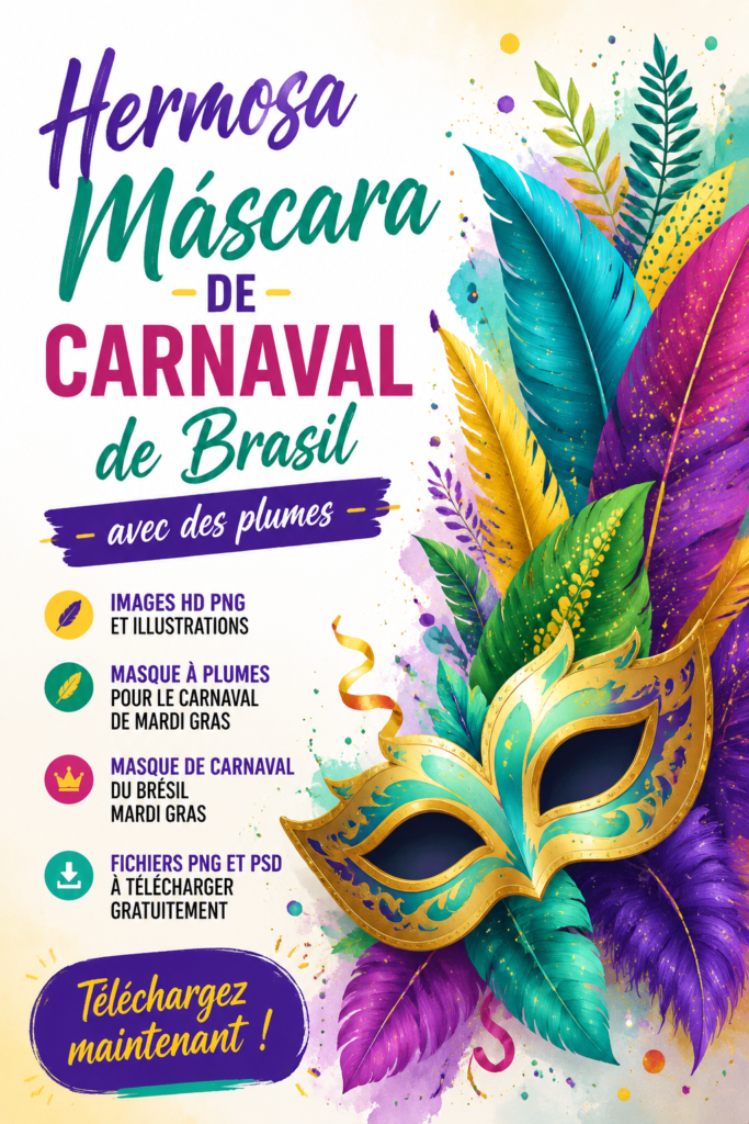Masque de carnaval coloré orné de plumes et de paillettes.