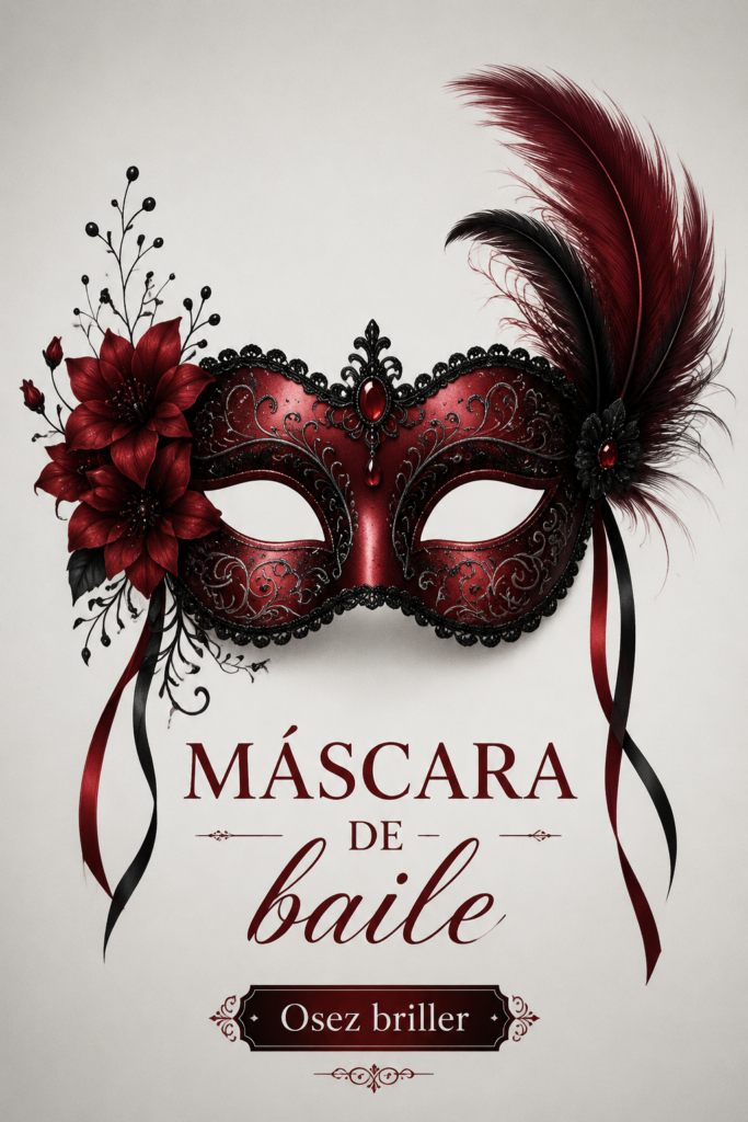 Un élégant masque de bal avec des plumes et des sequins.