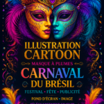 Masque de carnaval coloré avec des plumes et des paillettes