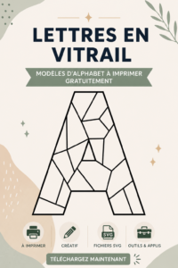 Maquette de lettres en vitrail colorées, prêtes à être imprimées pour des créations artistiques.